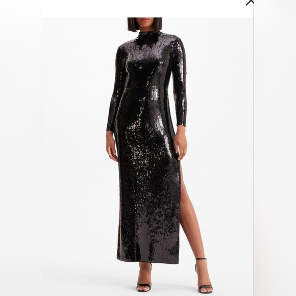 NWT-Express Sequin Mock Neck Long Sleeve Maxi Dress - Picture 1 of 6